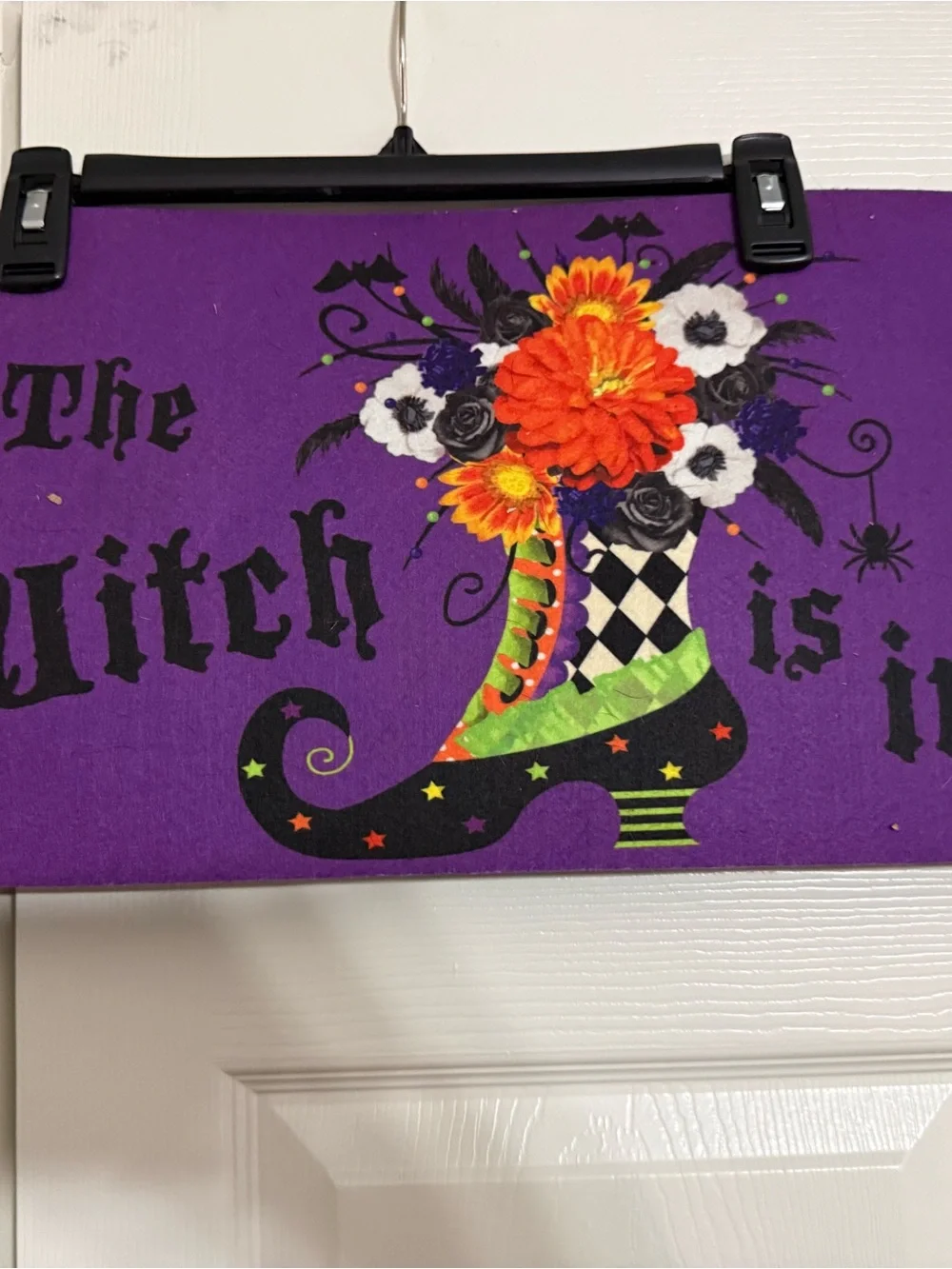 Festive Purple Witch Boot Door Mat - Halloween Floral Accent
